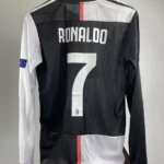 2019-20 Cristiano Ronaldo #7 Juventus Home Retro Player Version Soccer Jersey with UCL Patch - Long Sleeve