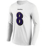 Baltimore Ravens Road Name & Number Long Sleeve T-Shirt - Lamar Jackson - Mens