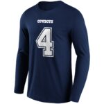 Dallas Cowboys Home Name & Number Long Sleeve T-Shirt - Dak Prescott - Mens