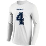 Dallas Cowboys Road Name & Number Long Sleeve T-Shirt - Dak Prescott - Mens