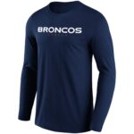 Denver Broncos Alternate Colour Wordmark Long Sleeve T-Shirt - Mens