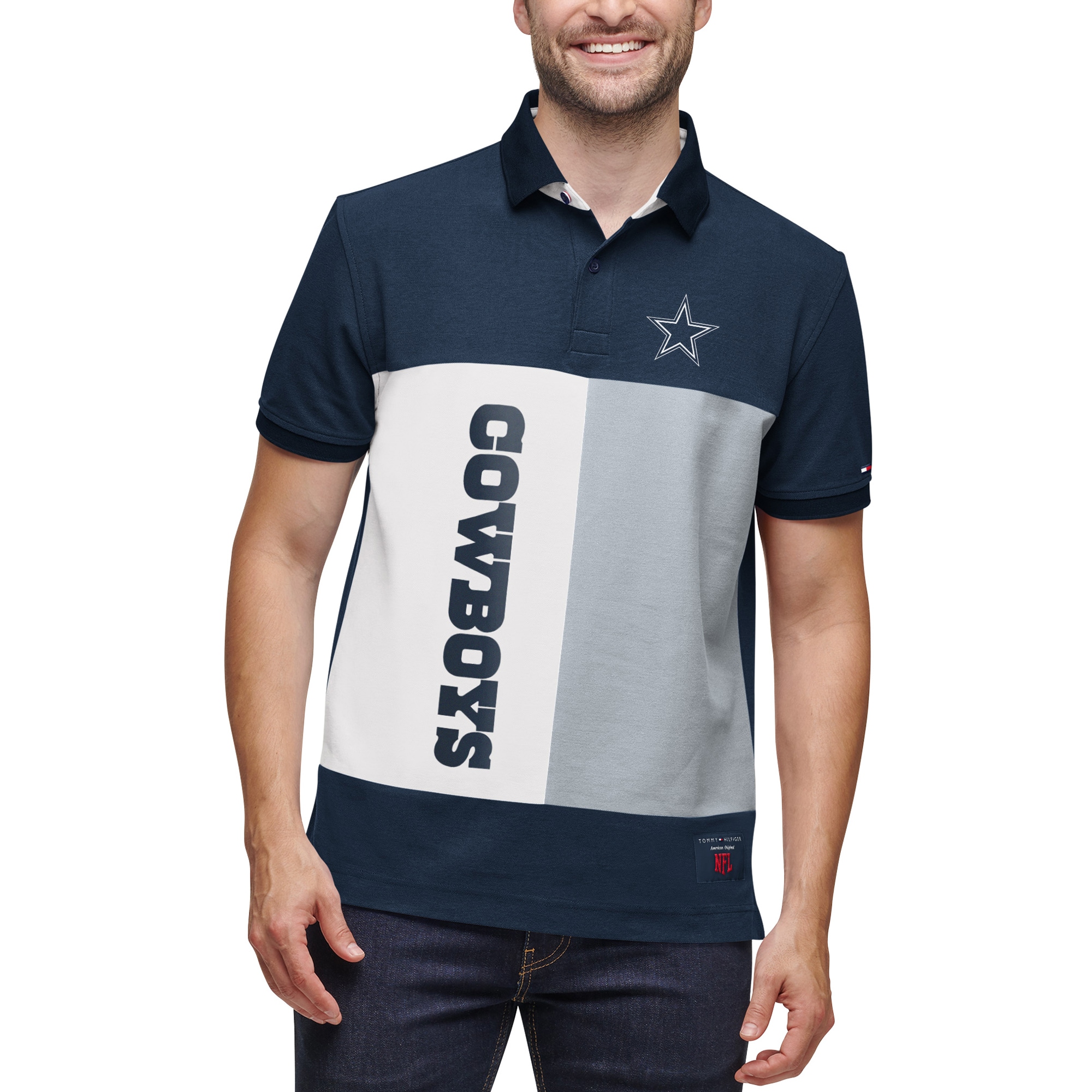 Men's Tommy Hilfiger Navy/Gray Dallas Cowboys Color Block Polo - Image 1