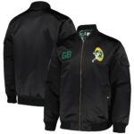 Green Bay Packers Mitchell & Ness Team Leader Satin Bomber Jacket - Mens