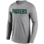 Green Bay Packers Neutral Colour Wordmark Long Sleeve T-Shirt - Mens
