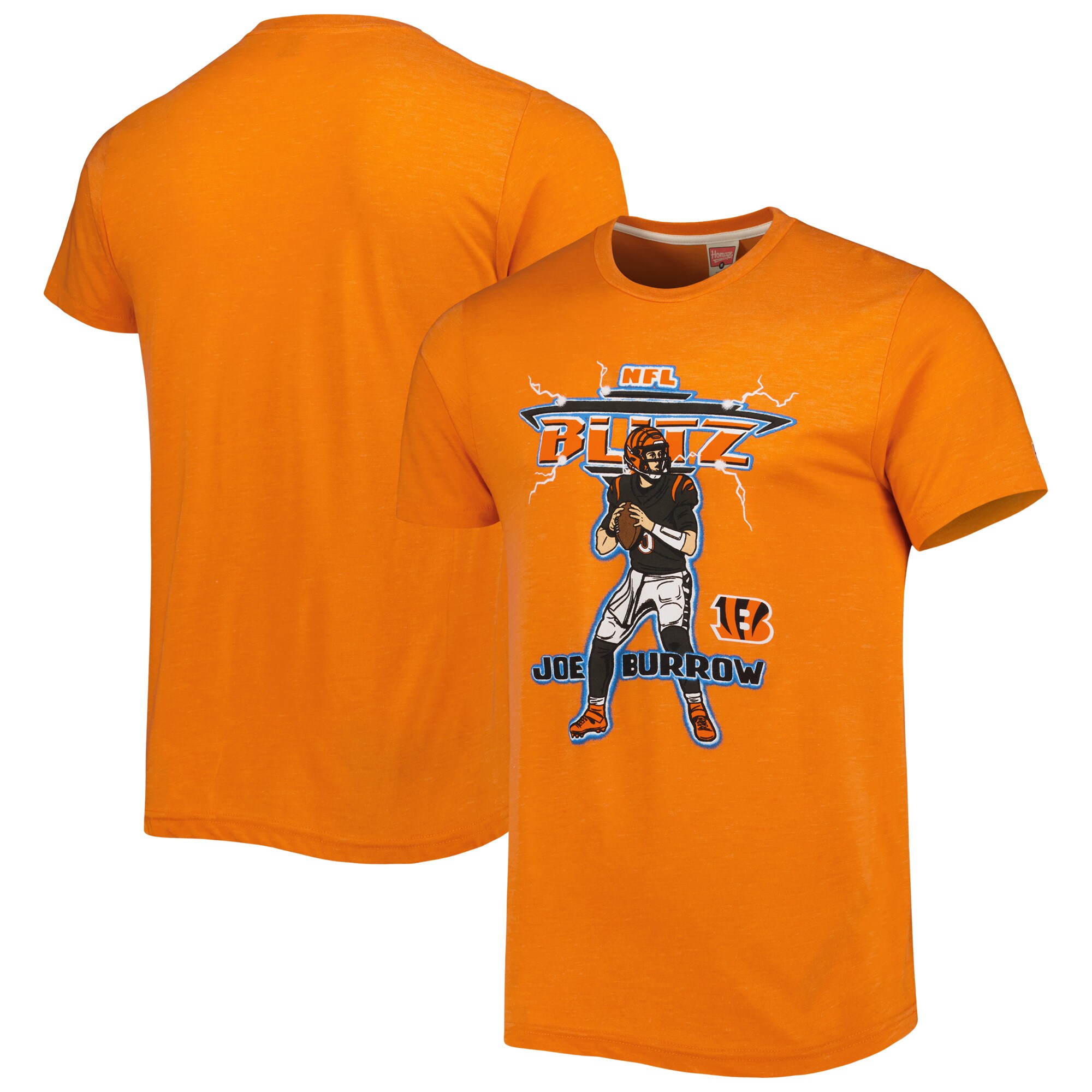 mens-homage-joe-burrow-heathered-heather-orange-cincinnati-bengals-nfl-blitz-player-tri-blend-t-shirt_pi4908000_altimages_ff_4908289-d17397f71181915e883balt1_full.jpg Men's Homage Joe Burrow Heathered Heather Orange Cincinnati Bengals NFL Blitz Player Tri-Blend T-Shirt - Image 1