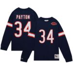 Men's Mitchell & Ness Walter Payton Navy Chicago Bears Throwback Retired Player Name & Number Long Sleeve Top