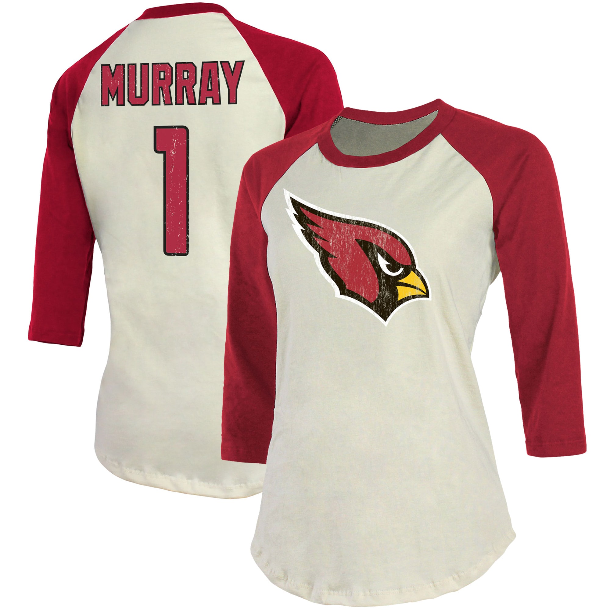 womens-majestic-threads-kyler-murray-cream-arizona-cardinals-player-name-and-number-tri-blend-three-quarter-sleeve-t-shirt_pi4020000_altimages_ff_4020831-89e6947d8a4d72eb81f8alt1_full.jpg Women's Kyler Murray Cream/Cardinal Arizona Cardinals Vintage Player Name & Number Raglan 3/4-Sleeve T-Shirt - Image 1